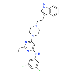 ChemSpider 2D Image | N-(3,5-Dichlorophenyl)-2-ethyl-6-{4-[2-(1H-indol-3-yl)ethyl]-1-piperazinyl}-4-pyrimidinamine | C26H28Cl2N6