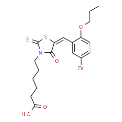 ChemSpider 2D Image | 6-[(5E)-5-(5-Bromo-2-propoxybenzylidene)-4-oxo-2-thioxo-1,3-thiazolidin-3-yl]hexanoic acid | C19H22BrNO4S2
