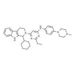 ChemSpider 2D Image | 6-(1-Cyclohexyl-1,3,4,9-tetrahydro-2H-beta-carbolin-2-yl)-2-ethyl-N-[4-(4-methyl-1-piperazinyl)phenyl]-4-pyrimidinamine | C34H43N7