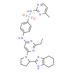 ChemSpider 2D Image | 4-({2-Ethyl-6-[2-(4,5,6,7-tetrahydro-1H-benzimidazol-2-yl)-1-pyrrolidinyl]-4-pyrimidinyl}amino)-N-(4-methyl-2-pyrimidinyl)benzenesulfonamide | C28H33N9O2S