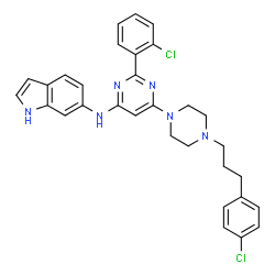 ChemSpider 2D Image | N-[2-(2-Chlorophenyl)-6-{4-[3-(4-chlorophenyl)propyl]-1-piperazinyl}-4-pyrimidinyl]-1H-indol-6-amine | C31H30Cl2N6