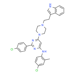ChemSpider 2D Image | N-(4-Chloro-2-methylphenyl)-2-(4-chlorophenyl)-6-{4-[2-(1H-indol-3-yl)ethyl]-1-piperazinyl}-4-pyrimidinamine | C31H30Cl2N6