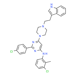 ChemSpider 2D Image | N-(3-Chloro-2-methylphenyl)-2-(4-chlorophenyl)-6-{4-[2-(1H-indol-3-yl)ethyl]-1-piperazinyl}-4-pyrimidinamine | C31H30Cl2N6