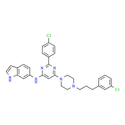 ChemSpider 2D Image | N-[2-(4-Chlorophenyl)-6-{4-[3-(3-chlorophenyl)propyl]-1-piperazinyl}-4-pyrimidinyl]-1H-indol-6-amine | C31H30Cl2N6