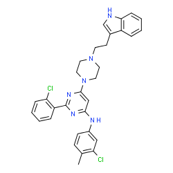 ChemSpider 2D Image | N-(3-Chloro-4-methylphenyl)-2-(2-chlorophenyl)-6-{4-[2-(1H-indol-3-yl)ethyl]-1-piperazinyl}-4-pyrimidinamine | C31H30Cl2N6