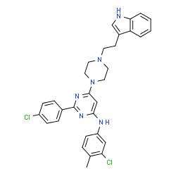 ChemSpider 2D Image | N-(3-Chloro-4-methylphenyl)-2-(4-chlorophenyl)-6-{4-[2-(1H-indol-3-yl)ethyl]-1-piperazinyl}-4-pyrimidinamine | C31H30Cl2N6