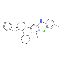 ChemSpider 2D Image | 6-(1-Cyclohexyl-1,3,4,9-tetrahydro-2H-beta-carbolin-2-yl)-N-(2,4-dichlorophenyl)-2-methyl-4-pyrimidinamine | C28H29Cl2N5