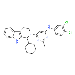 ChemSpider 2D Image | 6-(1-Cyclohexyl-1,3,4,9-tetrahydro-2H-beta-carbolin-2-yl)-N-(3,4-dichlorophenyl)-2-methyl-4-pyrimidinamine | C28H29Cl2N5
