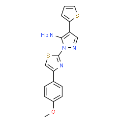 ChemSpider 2D Image | 1-[4-(4-Methoxyphenyl)-1,3-thiazol-2-yl]-4-(2-thienyl)-1H-pyrazol-5-amine | C17H14N4OS2