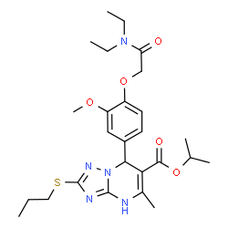 ChemSpider 2D Image | Isopropyl 7-{4-[2-(diethylamino)-2-oxoethoxy]-3-methoxyphenyl}-5-methyl-2-(propylsulfanyl)-1,7-dihydro[1,2,4]triazolo[1,5-a]pyrimidine-6-carboxylate | C26H37N5O5S