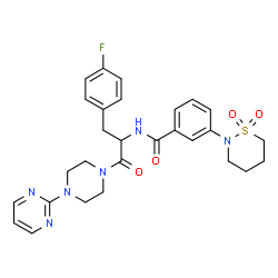 ChemSpider 2D Image | 3-(1,1-Dioxido-1,2-thiazinan-2-yl)-N-{3-(4-fluorophenyl)-1-oxo-1-[4-(2-pyrimidinyl)-1-piperazinyl]-2-propanyl}benzamide | C28H31FN6O4S