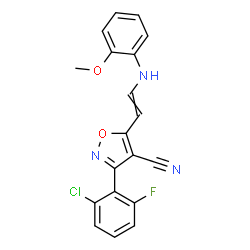 ChemSpider 2D Image | 3-(2-Chloro-6-fluorophenyl)-5-{2-[(2-methoxyphenyl)amino]vinyl}-1,2-oxazole-4-carbonitrile | C19H13ClFN3O2
