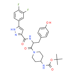 ChemSpider 2D Image | 2-Methyl-2-propanyl [1-(N-{[5-(3,4-difluorophenyl)-1H-pyrazol-3-yl]carbonyl}tyrosyl)-4-piperidinyl]carbamate | C29H33F2N5O5