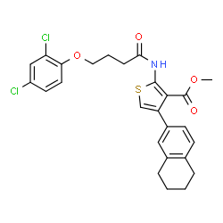 ChemSpider 2D Image | Methyl 2-{[4-(2,4-dichlorophenoxy)butanoyl]amino}-4-(5,6,7,8-tetrahydro-2-naphthalenyl)-3-thiophenecarboxylate | C26H25Cl2NO4S