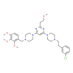 ChemSpider 2D Image | 4-{4-[2-(3-Chlorophenyl)ethyl]-1-piperazinyl}-2-(2-methoxyethyl)-6-[4-(2,3,4-trimethoxybenzyl)-1-piperazinyl]pyrimidine | C33H45ClN6O4