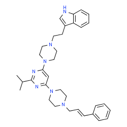 ChemSpider 2D Image | 3-{2-[4-(2-Isopropyl-6-{4-[(2E)-3-phenyl-2-propen-1-yl]-1-piperazinyl}-4-pyrimidinyl)-1-piperazinyl]ethyl}-1H-indole | C34H43N7