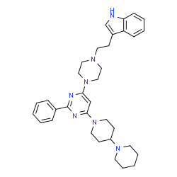 ChemSpider 2D Image | 1'-(6-{4-[2-(1H-Indol-3-yl)ethyl]-1-piperazinyl}-2-phenyl-4-pyrimidinyl)-1,4'-bipiperidine | C34H43N7