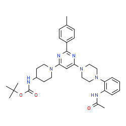 ChemSpider 2D Image | 2-Methyl-2-propanyl (1-{6-[4-(2-acetamidophenyl)-1-piperazinyl]-2-(4-methylphenyl)-4-pyrimidinyl}-4-piperidinyl)carbamate | C33H43N7O3
