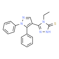 ChemSpider 2D Image | 5-(1,5-Diphenyl-1H-pyrazol-4-yl)-4-ethyl-2,4-dihydro-3H-1,2,4-triazole-3-thione | C19H17N5S