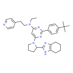 ChemSpider 2D Image | N-Ethyl-2-[4-(2-methyl-2-propanyl)phenyl]-N-[2-(4-pyridinyl)ethyl]-6-[2-(4,5,6,7-tetrahydro-1H-benzimidazol-2-yl)-1-pyrrolidinyl]-4-pyrimidinamine | C34H43N7
