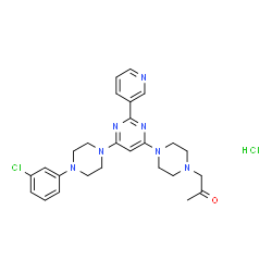 ChemSpider 2D Image | 1-(4-{6-[4-(3-Chlorophenyl)-1-piperazinyl]-2-(3-pyridinyl)-4-pyrimidinyl}-1-piperazinyl)acetone hydrochloride (1:1) | C26H31Cl2N7O
