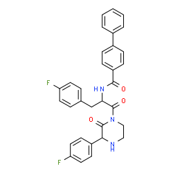 ChemSpider 2D Image | N-{3-(4-Fluorophenyl)-1-[3-(4-fluorophenyl)-2-oxo-1-piperazinyl]-1-oxo-2-propanyl}-4-biphenylcarboxamide | C32H27F2N3O3