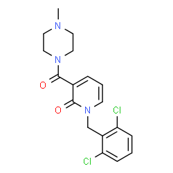ChemSpider 2D Image | 1-(2,6-Dichlorobenzyl)-3-[(4-methyl-1-piperazinyl)carbonyl]-2(1H)-pyridinone | C18H19Cl2N3O2