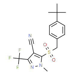 ChemSpider 2D Image | 1-Methyl-5-{[4-(2-methyl-2-propanyl)benzyl]sulfonyl}-3-(trifluoromethyl)-1H-pyrazole-4-carbonitrile | C17H18F3N3O2S