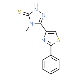 ChemSpider 2D Image | 4-Methyl-5-(2-phenyl-1,3-thiazol-4-yl)-2,4-dihydro-3H-1,2,4-triazole-3-thione | C12H10N4S2