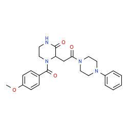 ChemSpider 2D Image | 4-(4-Methoxybenzoyl)-3-[2-oxo-2-(4-phenyl-1-piperazinyl)ethyl]-2-piperazinone | C24H28N4O4