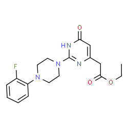 ChemSpider 2D Image | Ethyl {2-[4-(2-fluorophenyl)-1-piperazinyl]-6-oxo-1,6-dihydro-4-pyrimidinyl}acetate | C18H21FN4O3