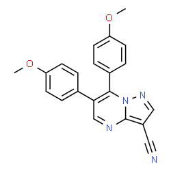 ChemSpider 2D Image | 6,7-Bis(4-methoxyphenyl)pyrazolo[1,5-a]pyrimidine-3-carbonitrile | C21H16N4O2