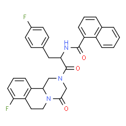 ChemSpider 2D Image | N-[1-(8-Fluoro-4-oxo-1,3,4,6,7,11b-hexahydro-2H-pyrazino[2,1-a]isoquinolin-2-yl)-3-(4-fluorophenyl)-1-oxo-2-propanyl]-1-naphthamide | C32H27F2N3O3