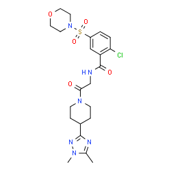 ChemSpider 2D Image | 2-Chloro-N-{2-[4-(1,5-dimethyl-1H-1,2,4-triazol-3-yl)-1-piperidinyl]-2-oxoethyl}-5-(4-morpholinylsulfonyl)benzamide | C22H29ClN6O5S