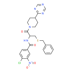 ChemSpider 2D Image | N-{3-(Benzylsulfanyl)-1-oxo-1-[4-(1,3,5-triazin-2-yl)-1-piperidinyl]-2-propanyl}-4-chloro-3-nitrobenzamide | C25H25ClN6O4S