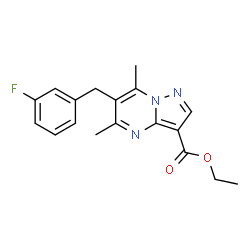 ChemSpider 2D Image | Ethyl 6-(3-fluorobenzyl)-5,7-dimethylpyrazolo[1,5-a]pyrimidine-3-carboxylate | C18H18FN3O2