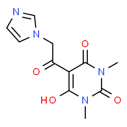 ChemSpider 2D Image | 6-Hydroxy-5-(1H-imidazol-1-ylacetyl)-1,3-dimethyl-2,4(1H,3H)-pyrimidinedione | C11H12N4O4