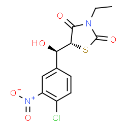 ChemSpider 2D Image | (5R)-5-[(R)-(4-Chloro-3-nitrophenyl)(hydroxy)methyl]-3-ethyl-1,3-thiazolidine-2,4-dione | C12H11ClN2O5S