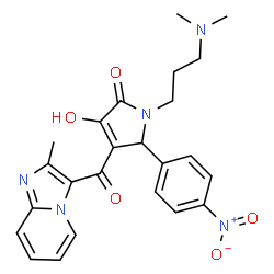 ChemSpider 2D Image | 1-[3-(Dimethylamino)propyl]-3-hydroxy-4-[(2-methylimidazo[1,2-a]pyridin-3-yl)carbonyl]-5-(4-nitrophenyl)-1,5-dihydro-2H-pyrrol-2-one | C24H25N5O5