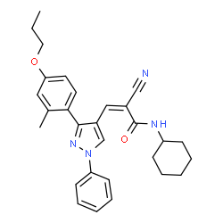 ChemSpider 2D Image | (2Z)-2-Cyano-N-cyclohexyl-3-[3-(2-methyl-4-propoxyphenyl)-1-phenyl-1H-pyrazol-4-yl]acrylamide | C29H32N4O2