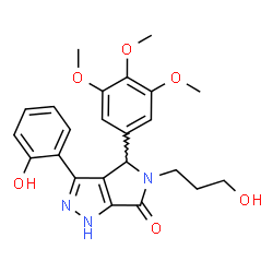 ChemSpider 2D Image | 3-(2-Hydroxyphenyl)-5-(3-hydroxypropyl)-4-(3,4,5-trimethoxyphenyl)-4,5-dihydropyrrolo[3,4-c]pyrazol-6(1H)-one | C23H25N3O6