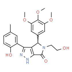 ChemSpider 2D Image | 5-(2-Hydroxyethyl)-3-(2-hydroxy-5-methylphenyl)-4-(3,4,5-trimethoxyphenyl)-4,5-dihydropyrrolo[3,4-c]pyrazol-6(1H)-one | C23H25N3O6