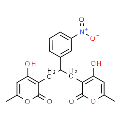 ChemSpider 2D Image | 3,3'-[2-(3-Nitrophenyl)-1,3-propanediyl]bis(4-hydroxy-6-methyl-2H-pyran-2-one) | C21H19NO8