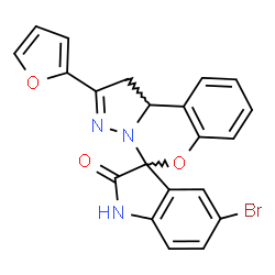 ChemSpider 2D Image | 5-Bromo-2'-(2-furyl)-1',10b'-dihydrospiro[indole-3,5'-pyrazolo[1,5-c][1,3]benzoxazin]-2(1H)-one | C21H14BrN3O3