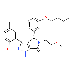 ChemSpider 2D Image | 4-(3-Butoxyphenyl)-3-(2-hydroxy-5-methylphenyl)-5-(2-methoxyethyl)-4,5-dihydropyrrolo[3,4-c]pyrazol-6(1H)-one | C25H29N3O4