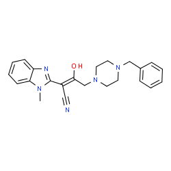 ChemSpider 2D Image | (2Z)-4-(4-Benzyl-1-piperazinyl)-3-hydroxy-2-(1-methyl-1H-benzimidazol-2-yl)-2-butenenitrile | C23H25N5O