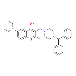 ChemSpider 2D Image | 6-(Diethylamino)-3-{[4-(diphenylmethyl)-1-piperazinyl]methyl}-2-methyl-4-quinolinol | C32H38N4O