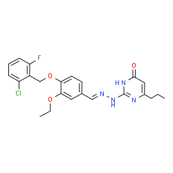 ChemSpider 2D Image | 2-[(2E)-2-{4-[(2-Chloro-6-fluorobenzyl)oxy]-3-ethoxybenzylidene}hydrazino]-6-propyl-4(1H)-pyrimidinone | C23H24ClFN4O3