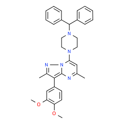 ChemSpider 2D Image | 3-(3,4-Dimethoxyphenyl)-7-[4-(diphenylmethyl)-1-piperazinyl]-2,5-dimethylpyrazolo[1,5-a]pyrimidine | C33H35N5O2