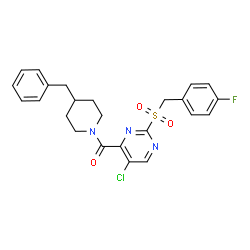 ChemSpider 2D Image | (4-Benzyl-1-piperidinyl){5-chloro-2-[(4-fluorobenzyl)sulfonyl]-4-pyrimidinyl}methanone | C24H23ClFN3O3S